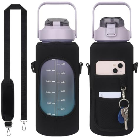 Upgrade Water Bottle Holder with Strap for Water jug 60oz Insulated Water Bottle, Carrier Sling Bag with Phone Pocket Water jug Sleeve for Men Women Sports Water Bottle Accessories (N)