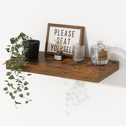 29.5cm Deep Floating Shelves for Wall, 40cm Floating Wall Shelves Wooden Wall Mounted Shelving, Extra Wide Storage Shelves for Kitchen, Bathroom, Living Room & Bedroom Organizer, Vintage Brown