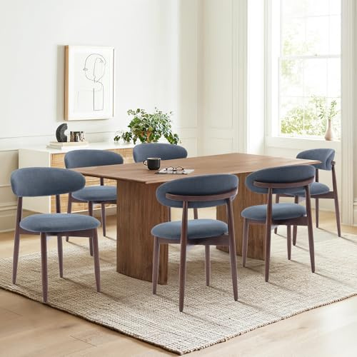 COLAMY Küchenstuhl Esszimmerstühle 6er Set, Moderne Polsterstuhl Essstühle mit Fester Rückenlehne, Stoff Esszimmerstühl mit Holzbein für Esszimmer, Küche, Restaurant, Blau