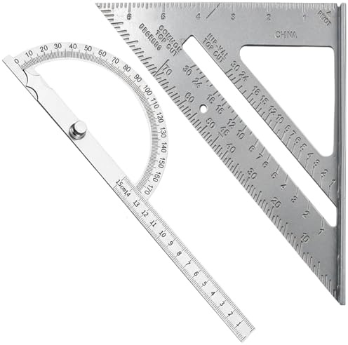 Winkelmesser Metall, 2er Set Präzisionswinkelmesser aus Edelstahl, 15x20 cm für Geometrie, Ingenieurwesen, Kunst und DIY Projekte