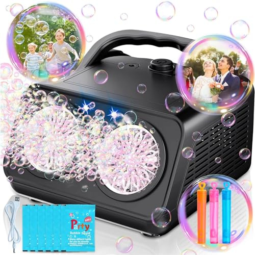 Macchina Bolle di Sapone Bambini, Spara Bolle di Sapone Automatico, 22000+ Bolle al Minuto, 2 Velocità, Giochi da Esterno per Bambini, Compleanno Gadget Matrimonio (Nero)