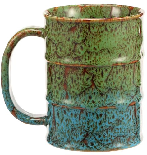 QINGLANG Large Ceramic Coffee Mug 24oz/700ml Jumbo Tea Cup with Big Handle Unique Reactive Glaze Green to Blue Oversized Mugs for Office & Home, Microwave & Dishwasher Safe(Blue Green)