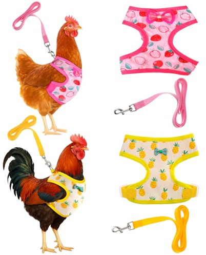 Lot de 2 harnais pour poules avec laisse, gilet de sécurité réglable pour poulet, gilet de sécurité pour poules, gilet d'entraînement, harnais pour animaux de compagnie, costume pour poulet, canard ou