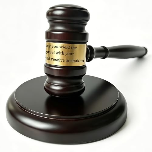 Martello da giudice personalizzato in legno con blocco sonoro e testo inciso | Regali per avvocati, giudici e laureati – Decorazione in legno per scrivania, ufficio, tribunale e aste