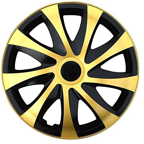 Eight Tec Handelsagentur (Größe wählbar) 15 Zoll Radkappen/Radzierblenden Draco Bicolor (Schwarz/Gold), passend für Fast alle Fahrzeugtypen (universell) – nur beim Radkappen König