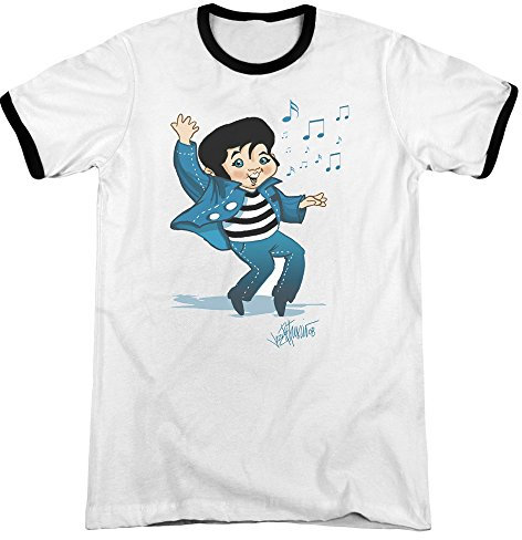 Elvis - Männer Lil Jailbird Ringer T-Shirt, XX-Large, White/Black