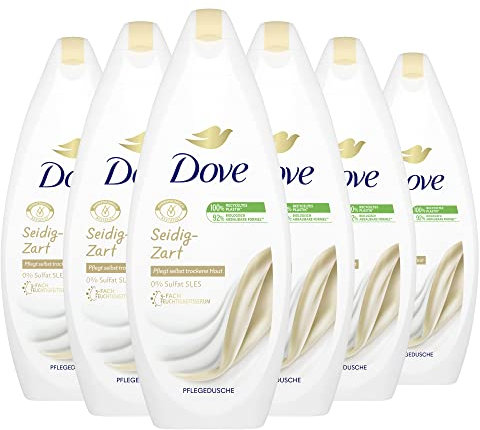 Dove Duschgel Seidig-Zart Duschbad mit einzigartigem 3-fach Feuchtigkeitskomplex für weiche Haut und anhaltende Pflege 6x 250 ml