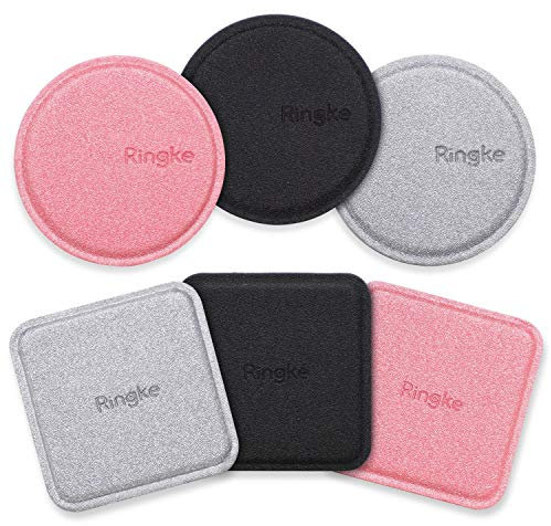 Ringke Magnetic Mount Replacement Metal Plate Kit (6 PACK, 3 Square and 3 Round) with 3M Adhesive Pad and Universally Compatible for Magnet Phone Car Holder Cradle – Assorted Colors