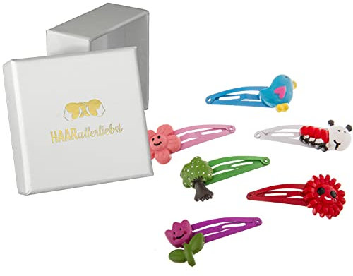 HAARallerliebst Haarspangen Set (6 Stück | Natur | bunt) für Mädchen inkl. Schachtel zur Aufbewahrung (Schachtelfarbe: Weiss)