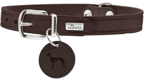 HUNTER Hundehalsband AALBORG, Farbe: dunkelbraun, robustes & strapazierfähiges Leder, starke Fettung, ideal für Hundesport & Alltag, mit Lederanhänger, Made in Germany, Größe: 32