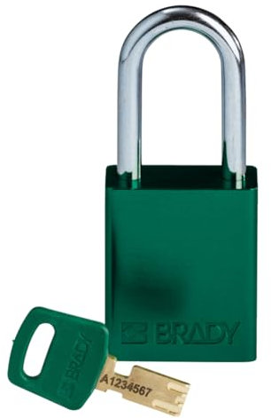 Brady SafeKey Vorhängeschloss Aluminium 1er-Pack - Lockout Schloss mit Schlüssel - Lockout Tagout Sicherheitsschloss für innen und außen - Bügelhöhe 38.10 mm - Verschiedenschließend - Grün