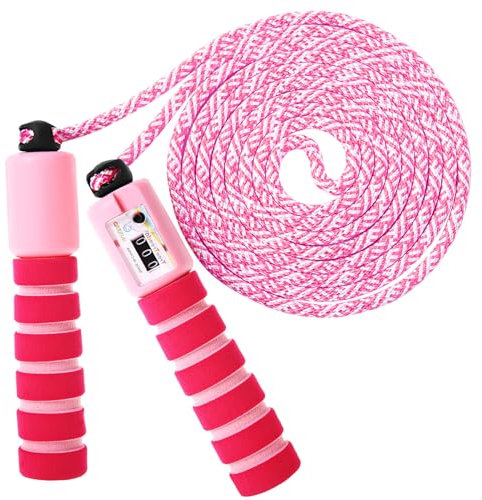 KONVINIT Corda per Saltare per Bambini,Corda per Saltare con contatore,Regolabile Jump Skip Rope Con la funzione di conteggio per giochi scolastici o attività all'aperto,pink