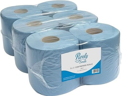 Blake & White Rouleaux bleus à dévidage central 6 rouleaux - Rouleau de papier hygiénique 2 plis Purely Smile - Rouleau bleu résistant et ultra absorbant de 400 feuilles | PS1214