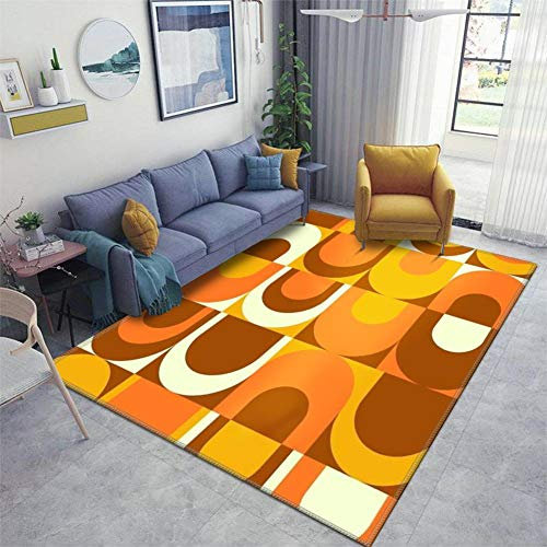 Teppich, Retro, industrielles 70er-Jahre-Muster, rutschfeste Bodenmatte, Fußmatte, Teppich, für Schlafzimmer, drinnen und draußen, Kinderspielmatte, Kinderzimmer, Überwurf, Yogamatte, Orange