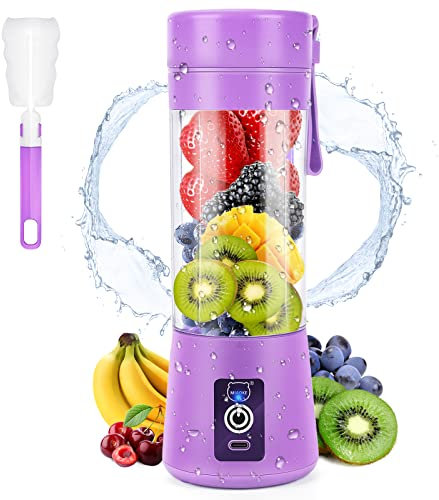 Batidora portátil MIAOKE Batidora de batidos, mini licuadora personal con seis cuchillas en 3D, taza de exprimidor recargable por USB para hogar/oficina/exteriores (Morado claro)
