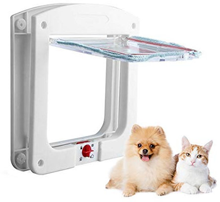 JOJYO Katzenklappe,Katzenklappe Fliegengittertür Haustierklappe für Katzen und Kleine Hunde 4 Wegeverschluss Katzentüre(Weiß, S)