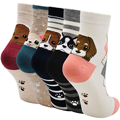 LOFIR Lustige Bunte Socken Damen Tier Muster Socken aus Baumwolle Mädchen Karikatur Katze Strümpfe Geschenk für Frauen, Größe 35-41, 5 Paare