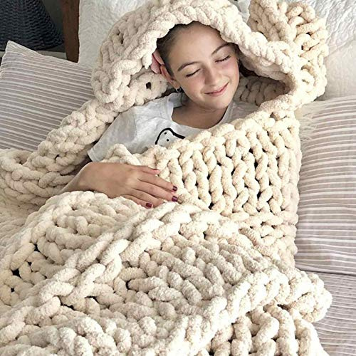 Daoyuan Decke Handgewebte Chunky Knit Chenille Throw Blanket,Warm Und Bequem,Riesengarn Für Moderne Bettwäsche Und Heimdekoration,Für Haustier Bett Sofa Kissen Yoga Matte Geschenk