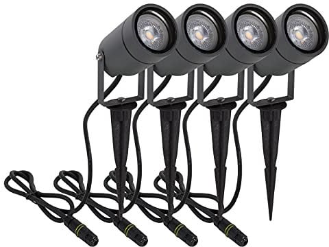 DAWALIGHT Foco Proyector Exterior 4 Piezas, GU10 5W Luces LED Exterior Jardin Suelo con Estaca Blanco Cálido IP65 Impermeable Lámpara para Camino Césped Patio, Aluminio, Gris oscuro