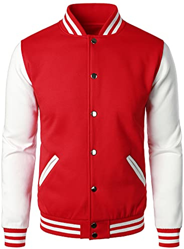 HOOD CREW Man’s Varsity Baseball Jacket Cotton Blend Letterman Jackets Red M