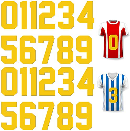 22 Pieces Iron on Numbers T-Shirt Heat Transfer Numbers 0 to 9 Jersey Numbers Soft Flock Iron-on Numbers for Team Uniform Sports T-Shirt Football Basketball Baseball (8 Inch, Yellow)