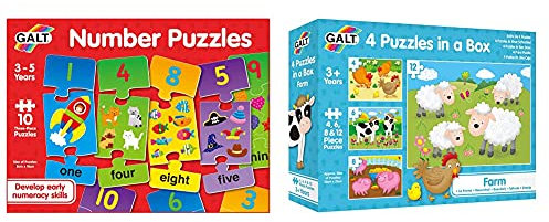 Galt Toys, Number Puzzles, Numbers Jigsaw Puzzle for Kids, Ages 3 Years Plus & Toys, 4 Puzzles in a Box - Farm, Ages 3 Plus Years