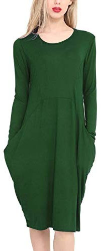 StyleWear Robe mi-longue à manches longues et poches latérales pour femme, vert bouteille, 40/42 FR
