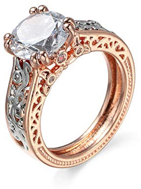 Banemi Memory Ring Rosegold, Vintage Ring Damen Weiß Zirkonia Runden Damen Hochzeitsband Größe 62 (19.7)