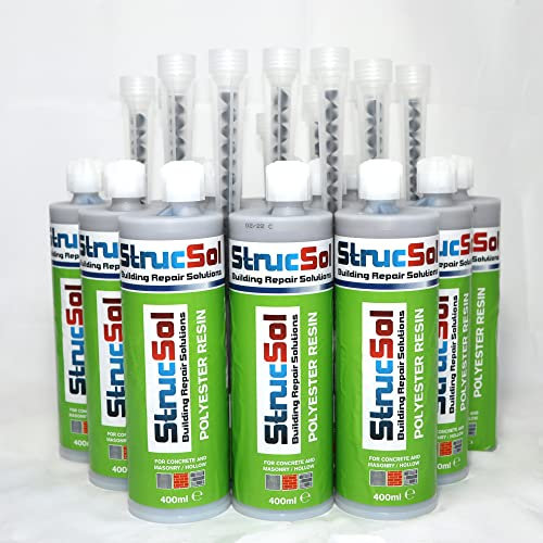 Strucsol Polyester Resin Kit for Crack Stitch Masonry Repair Anchor Fixing Bolt Fixing (x12 Resin with nozzles)