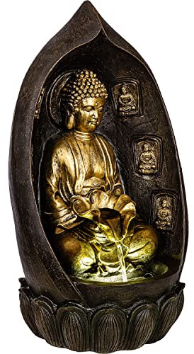STILISTA Fontaine de Jardin Bouddha 64 x 35 x 29 cm, avec éclairage LED, Pompe Incluse
