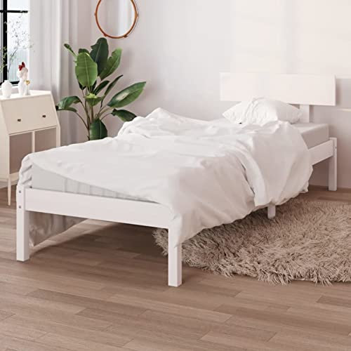 Tidyard Massivholzbett Holzbett Bettrahmen mit Lattenrost Futonbett Bettgestell Einzelbett Jugendbett Betten Weiß Kiefer 90x200 cm