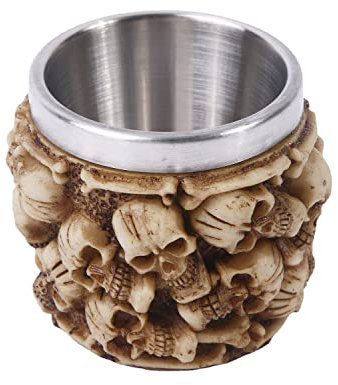 IBLUELOVER Mug 3D Originale Crâne Tête de Mort Tasse en acier inoxydable 100ml Anti-frottement Tasse Bière Café Boisson Humour Chope Cadeau Amusant Idéal Halloween Pub Bar Fête Anniversaire Noël (J)