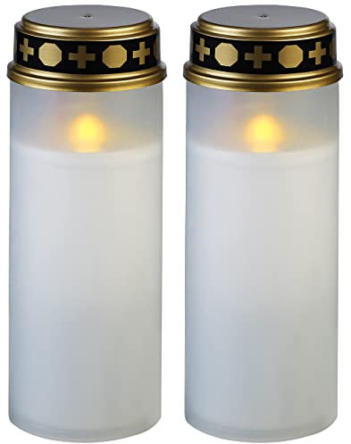 PEARL Grableuchten: 2er-Set XL-LED-Grablichter, Lichtsensor, Batteriebetrieb, 21 cm, weiß (Kerzen batteriebetrieben, LED-Kerzen Grablicht, Teelichter)