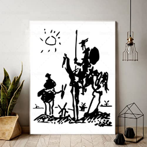Don Quijote und Sancho Panza Poster Abstrakte Figur Kunst Leinwand Gemälde für Heimdekoration 50x70cm(20x28in) Kein Rahmen