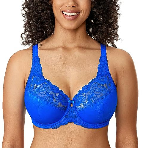 Delimira Women's Beauty Lace Non Padded Minimiser Full Figure Underwire Bra Sky Blue 34F