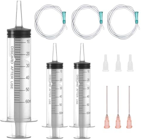 3 Stück Spritzen 60 ml/cc mit Schläuchen und stumpfen Nadeln, Wiederverwendbar, Einzeln verpackt, Steril, Messflüssigkeiten, Pflanzenbewässerung, Tierfütterung, Wissenschaftliche Labors, Industrie