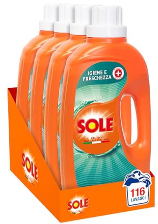 Sole Detersivo Lavatrice Igiene e Freschezza 116 Lavaggi, (4x29), Formula igienizzante, Detersivo Lavatrice Liquido Igiene e Freschezza, contro batteri e cattivo odore
