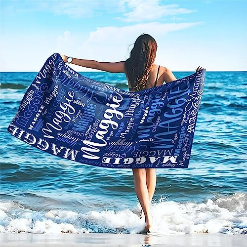 SearchI Personalisiertes Strandtuch mit Individuellem Namen 76X152cm,Schnell Trocknendes Mikrofaser Strandtuch Bequem und Weich Badehandtuch für Strand, Reise, Sauna,Camping,Schwimmen(Dunkelblau)
