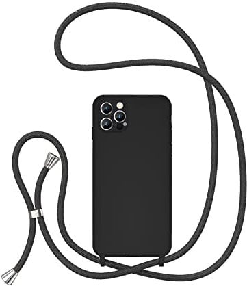 UEEBAI Crossbody Lanyard Phone case for iPhone 15 Pro 6.1 inch, Silicone Phone Cover Necklace Cord Strap Soft Shockproof Protective Case - Black