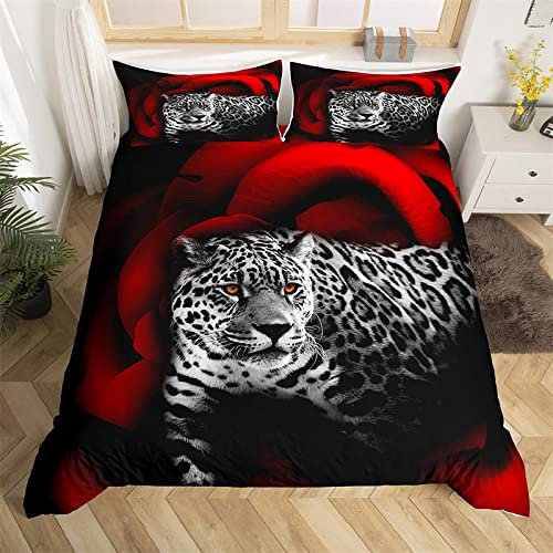 NDXRWDZR Bettwäsche 155x220 Grauer Leopard Bettwäsche-Set mit Reißverschluss Schließung Bettbezug für Kinder Jungs Weicher Atmungsaktive Mikrofaser Bettwäsche + 2 Kopfkissenbezug 80x80 cm