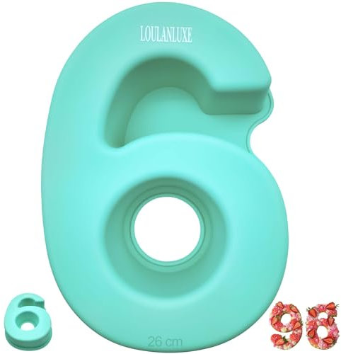 LOULANLUXE Silikon Kuchenform Zahlen Groß, Antihaftige Backform Zahlen 6, Eingedickt Number Cake Backform, Zahlenbackform für Kindergeburtstag, Hochzeit Jubiläum, Geburtstagstorte, Grün, 26 cm