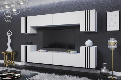 Furnitech Hängend Wohnwand Modern | Wohnzimmer Schrankwand Mit Regale und TV Schrank | Möbel (LO1-23W-M3-LCZ)