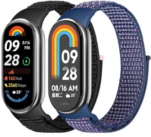 Tiptops Nylon Armband Nur Kompatibel für Xiaomi Smart Band 10/9/8 Damen Herren, 2 Stück Atmungsaktive Nylon Armband Sport Solo Loop Ersatzbänder für Xiaomi Mi Band 8/9/10