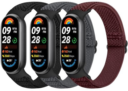 Bcuckood Elastisches Armband Kompatibel mit Xiaomi Smart Band 10/9/8 Damen Herren, dehnbares Uhrenarmband weiches elastisches Nylon Ersatzarmband für Xiaomi Mi Band 10/9/8, 3 Stück