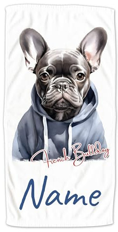 GRAZDesign Handtuch mit Hund und Namen personalisiert Französische Bulldogge auf Duschtuch, Badetuch in Zwei Größen - 140x70cm