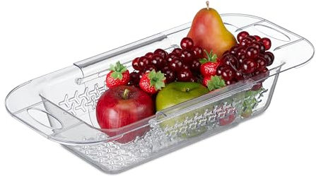 Relaxdays Passoire pour évier, Extensible 43,5-57 cm, Simplement à Poser, Accessoire Cuisine, Plastique, Transparent