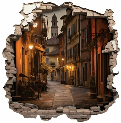 Samunshi® Wandtattoo Wandriss mit Mediterrane Stadt Fenster in andere Welt Portal Wanddekoration Wandsticker für Kinderzimmer Wohnzimmer Wanddeko 50 x 50cm