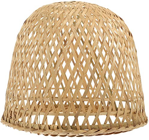 DEARMAMY Bambus-Lampenschirm Rattan Boho Ersatz Geflochtene Lampenabdeckung Trommel Korb-Kronleuchterschirme Für Zuhause Büro