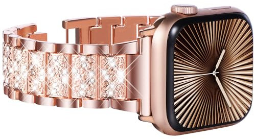 KADES 42mm(series 10) 41mm 40mm 38mm für Apple Watch Armband für Damen, Gliederarmband Glitzer edelstahl Ersatzarmband für Apple Watch SE/iWatch Series 10 9 8 7 6 5 4 3 2 1, Roségold