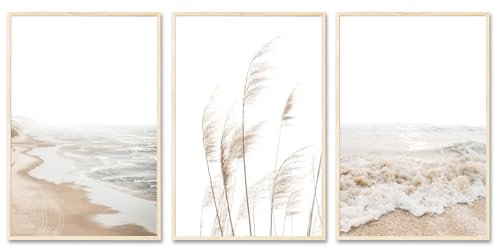 JINZUNRUI Moderne Poster Set, 3er Set 50x70cm Bilder Wohnzimmer Deko, Boho Beach Leinwandbild Poster & Kunstdrucke, Boho Deko und Bilder Schlafzimmer, Strand Wanddeko, Ohne Rahmen
